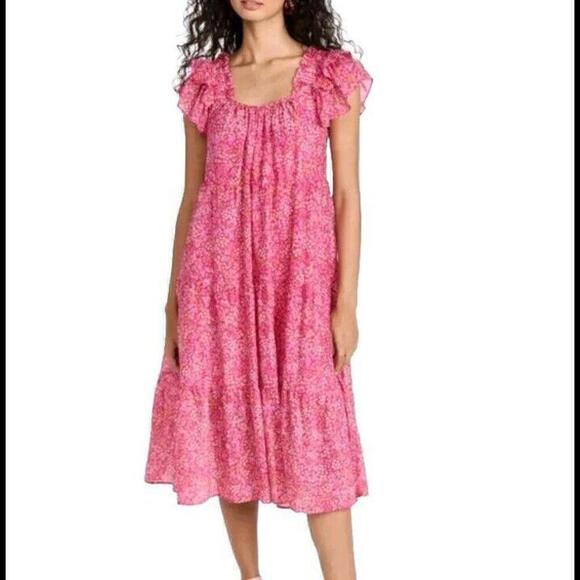Dresses & Skirts - Xirena Larken Dress Size L NWT Pink Flora Ditsy Floral Print Midi Cotton Silk